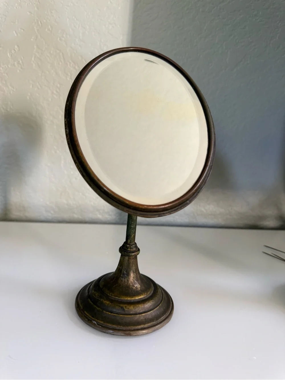 Antique-1920s Personal Swivel Shaving Mirror Style Bronze Finish Vanity Mirror
